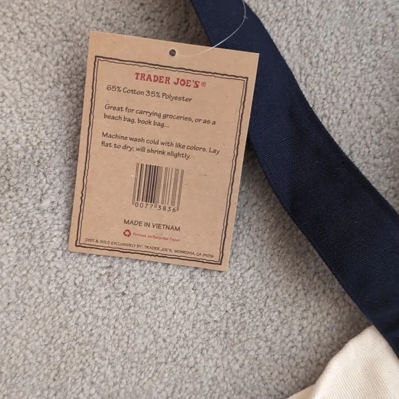 Trader Joe's Navy and Cream Canvas Tote Bag - Picture 4 of 5